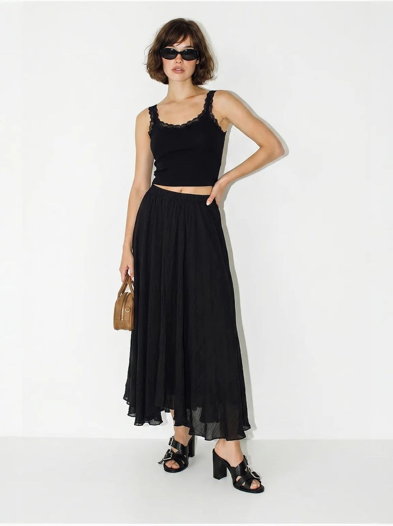 Jupe longue trapèze taille haute lucci Noir - Kiabi