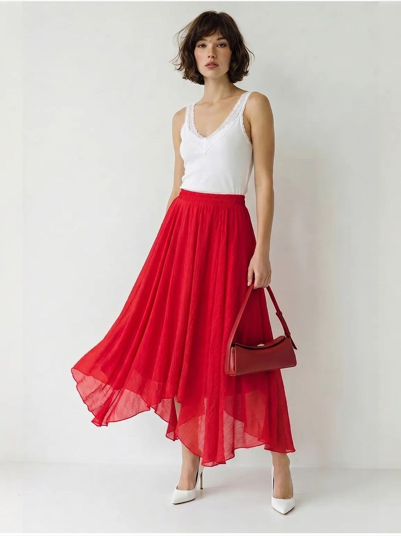 Jupe longue trapèze taille haute lucci Rouge - Kiabi