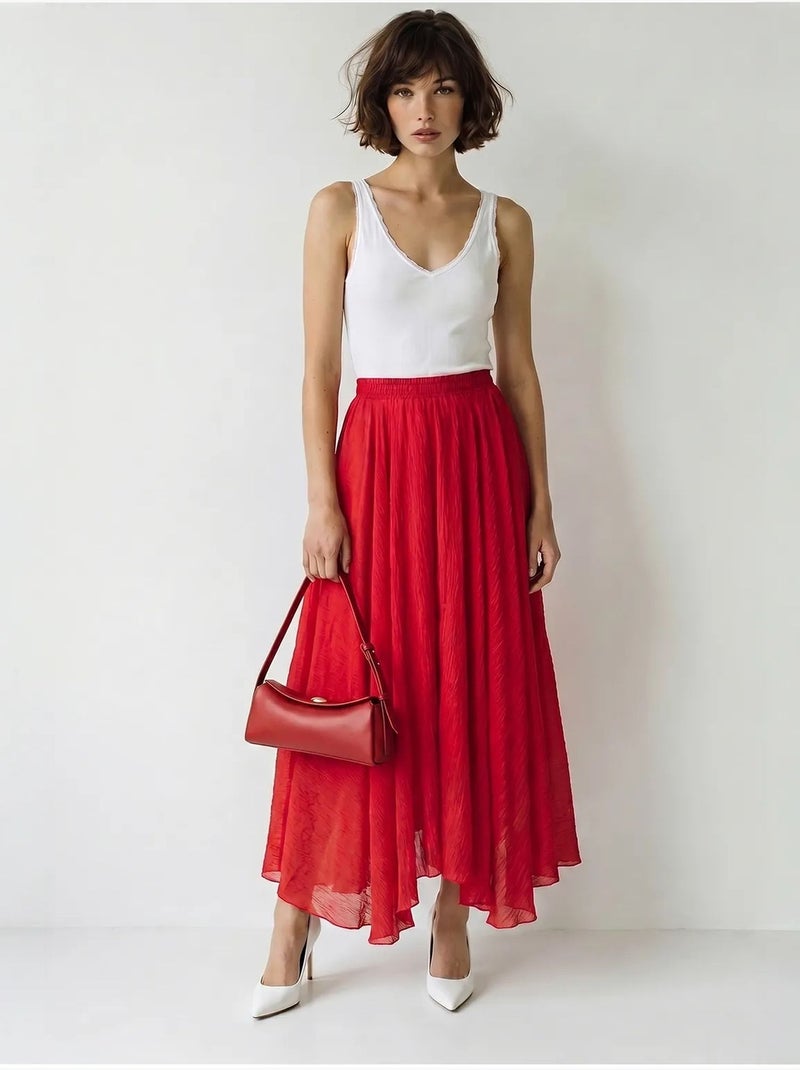 Jupe longue trapèze taille haute lucci Rouge - Kiabi
