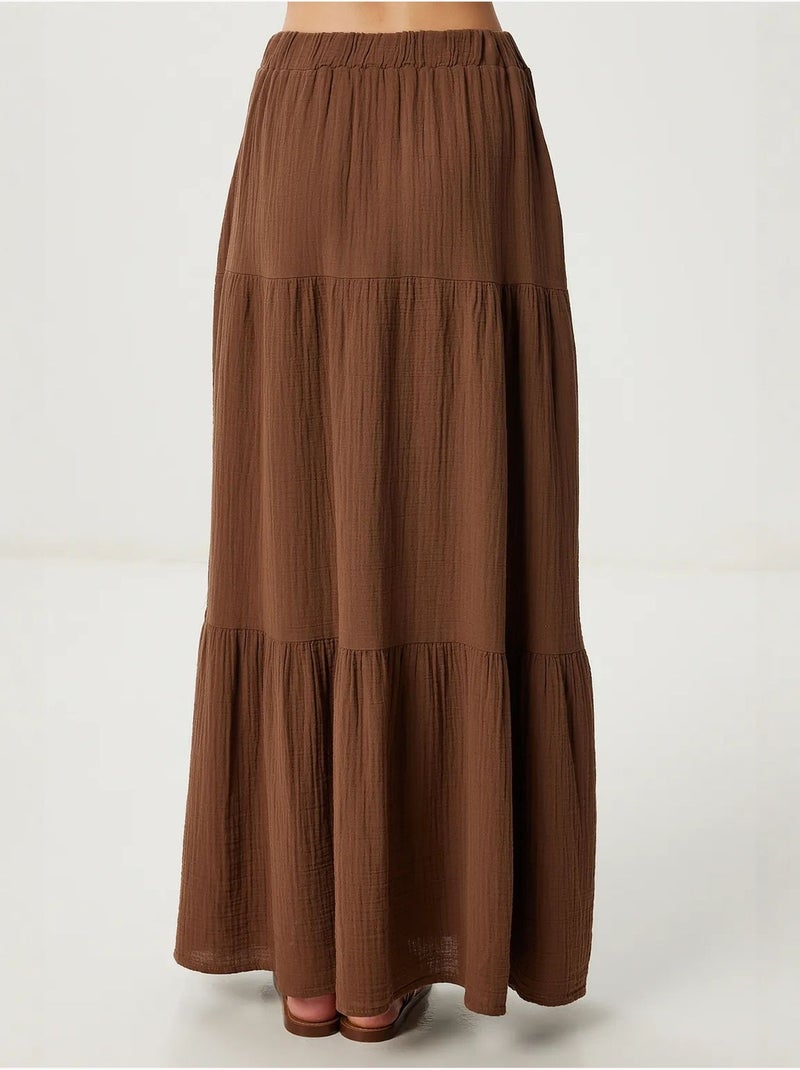 Jupe longue trapèze taille haute texturée istanbul Marron chocolat - Kiabi