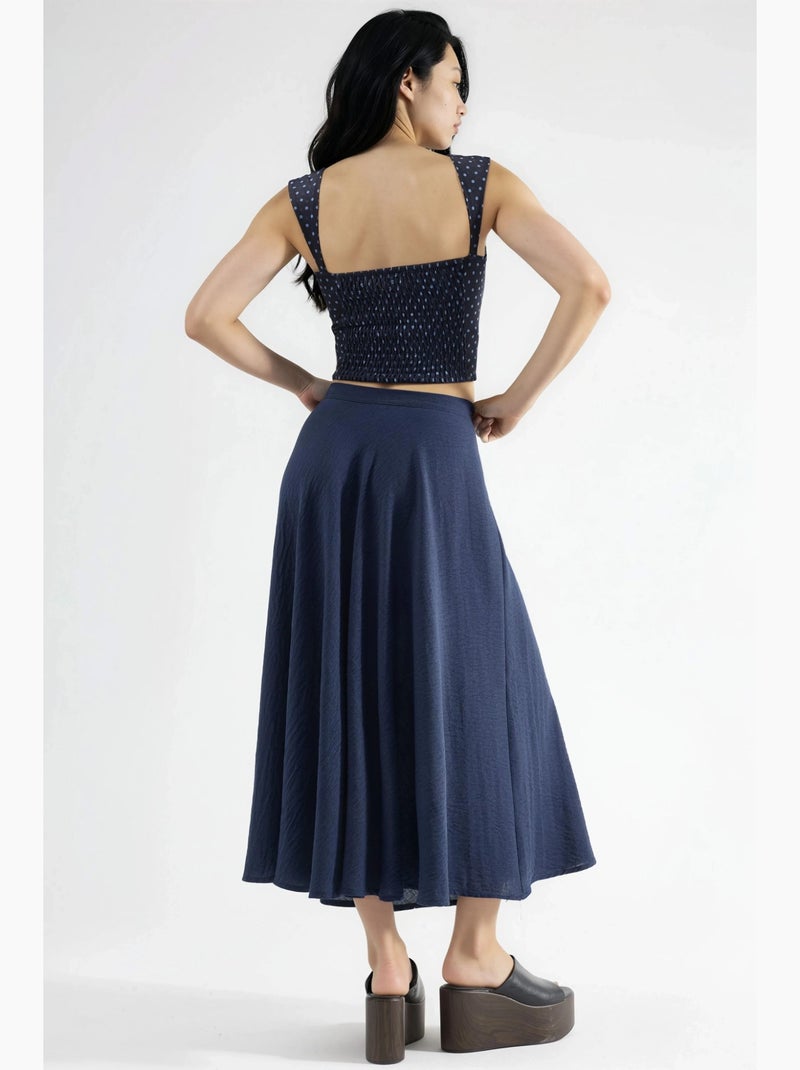 Jupe longue trapèze texturée taille haute busem Bleu marine - Kiabi