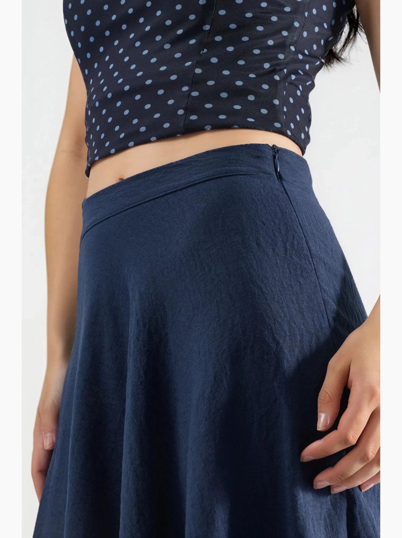 Jupe longue trapèze texturée taille haute busem Bleu marine - Kiabi