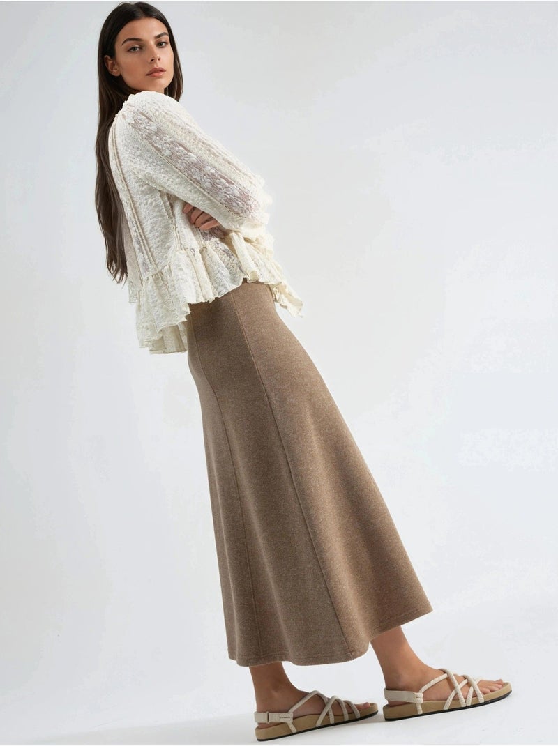 Jupe longue trapèze texturée taille haute busem Marron chocolat - Kiabi