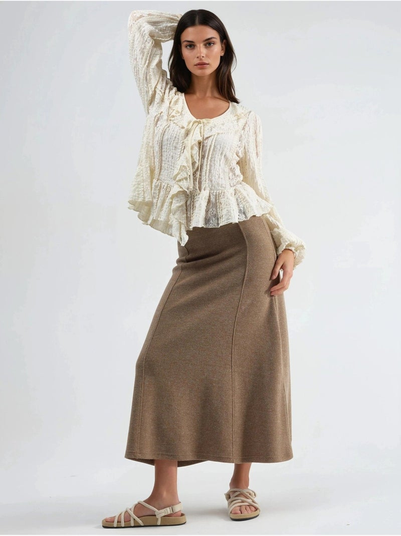 Jupe longue trapèze texturée taille haute busem Marron chocolat - Kiabi