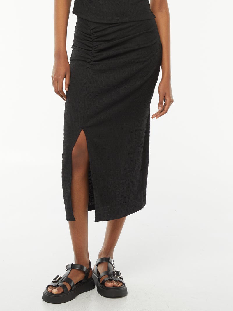 Jupe longue unie en matière crêpée Noir - Kiabi