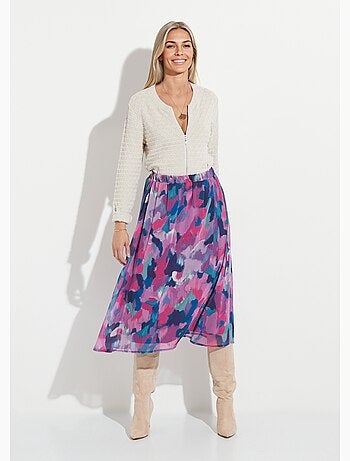 Jupe longue voile imprimé taille élastiqué - Afibel