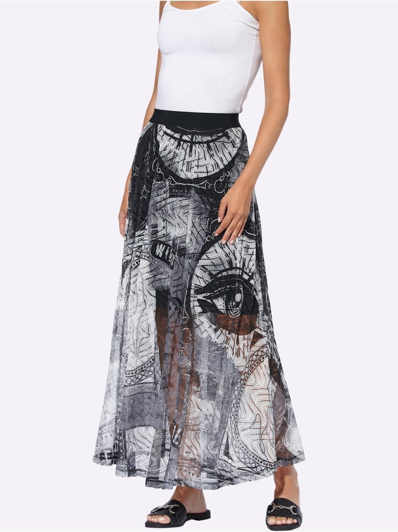 Jupe Maille Imprimé Mode - Taille Standard - Helline Blanc Noir - Kiabi