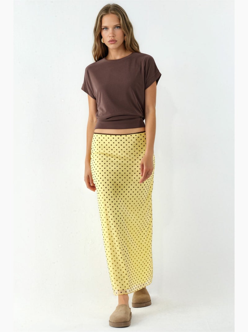 Jupe maxi en tulle stretch à pois avec détail en dentelle hiccup Jaune citron - Kiabi