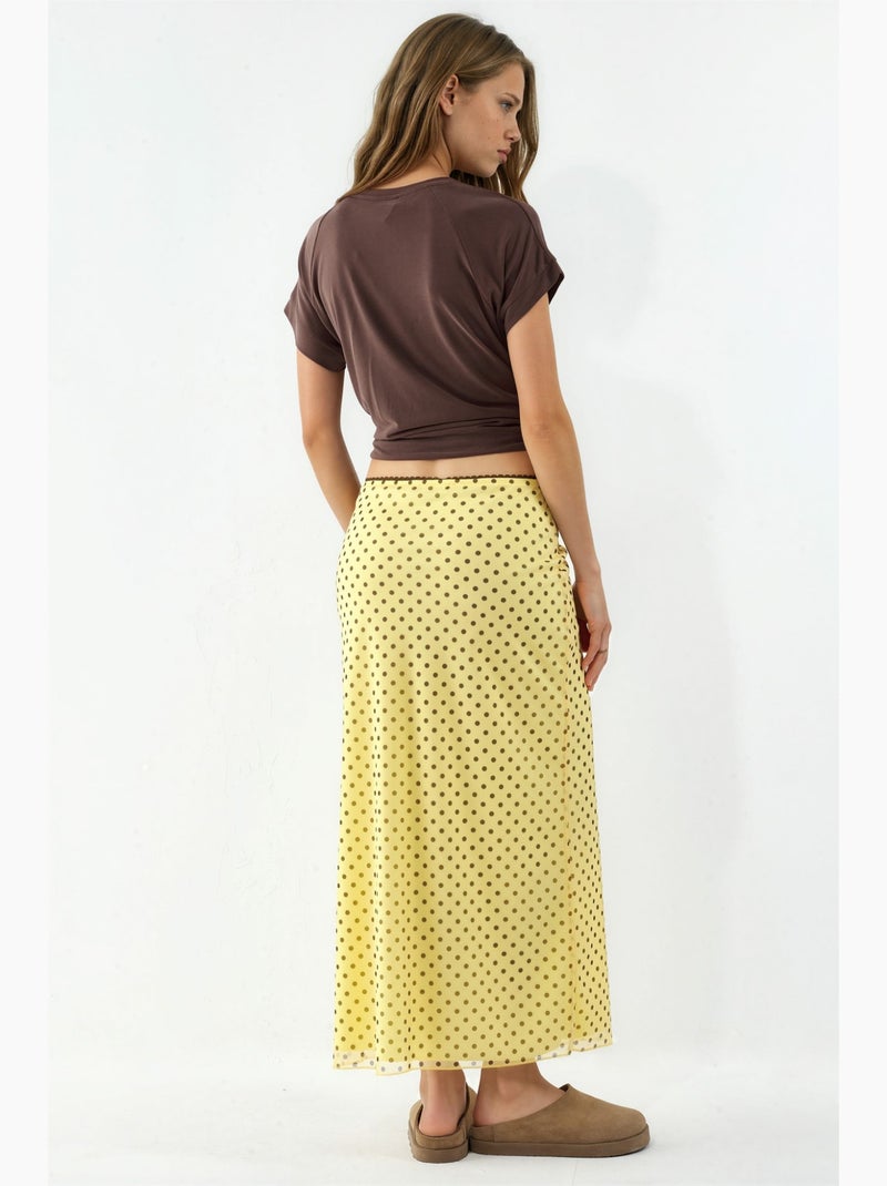 Jupe maxi en tulle stretch à pois avec détail en dentelle hiccup Jaune citron - Kiabi