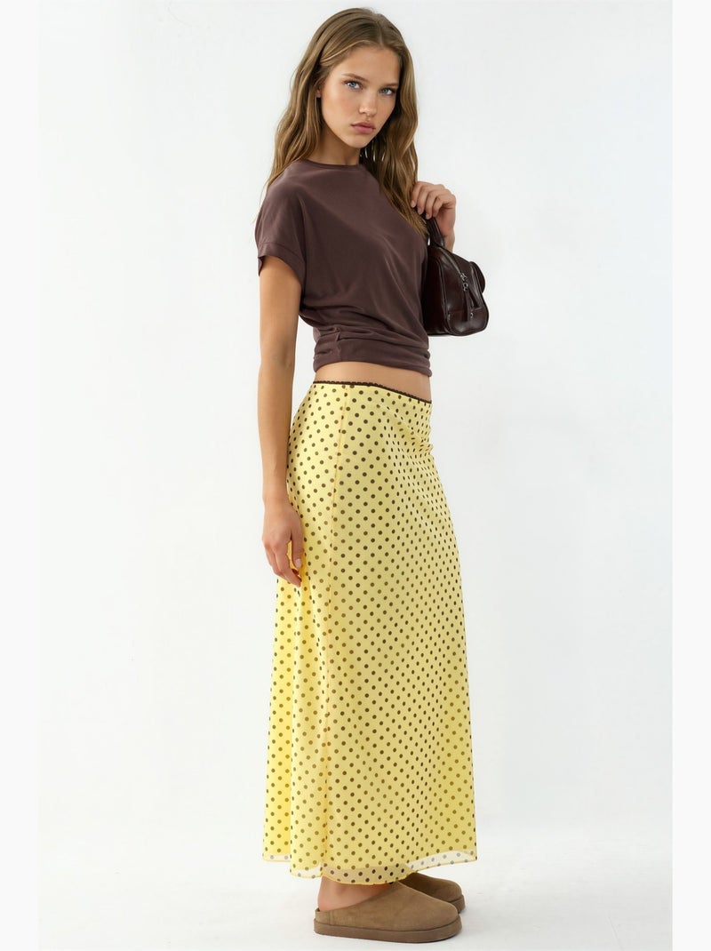 Jupe maxi en tulle stretch à pois avec détail en dentelle hiccup Jaune citron - Kiabi