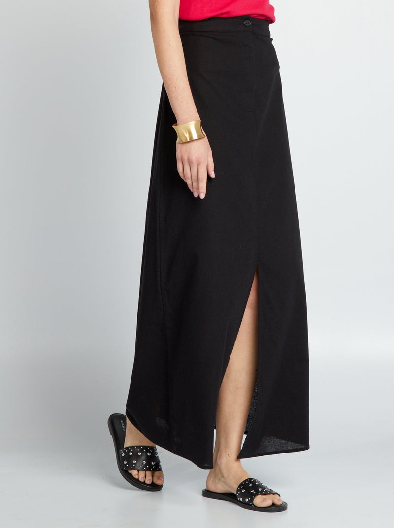 Jupe maxi longue en coton et lin noir - Kiabi