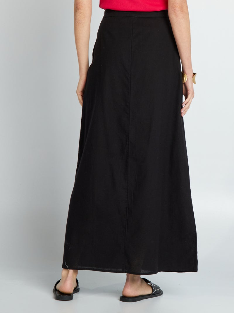 Jupe maxi longue en coton et lin noir - Kiabi