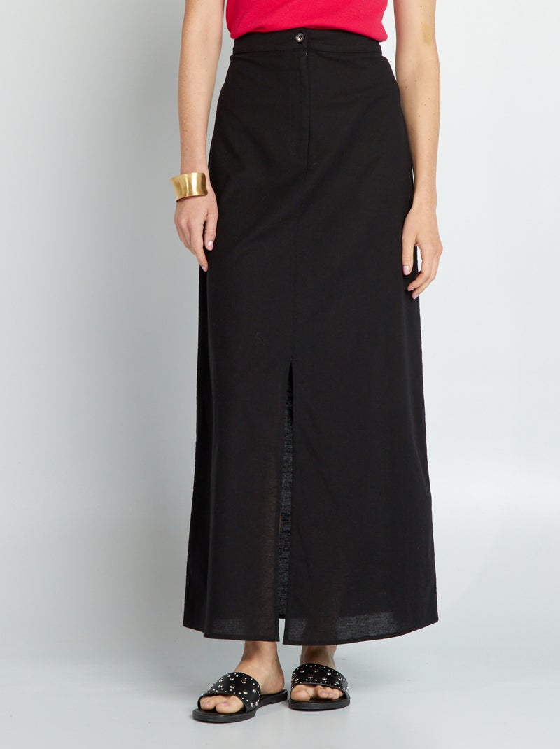 Jupe maxi longue en coton et lin noir - Kiabi