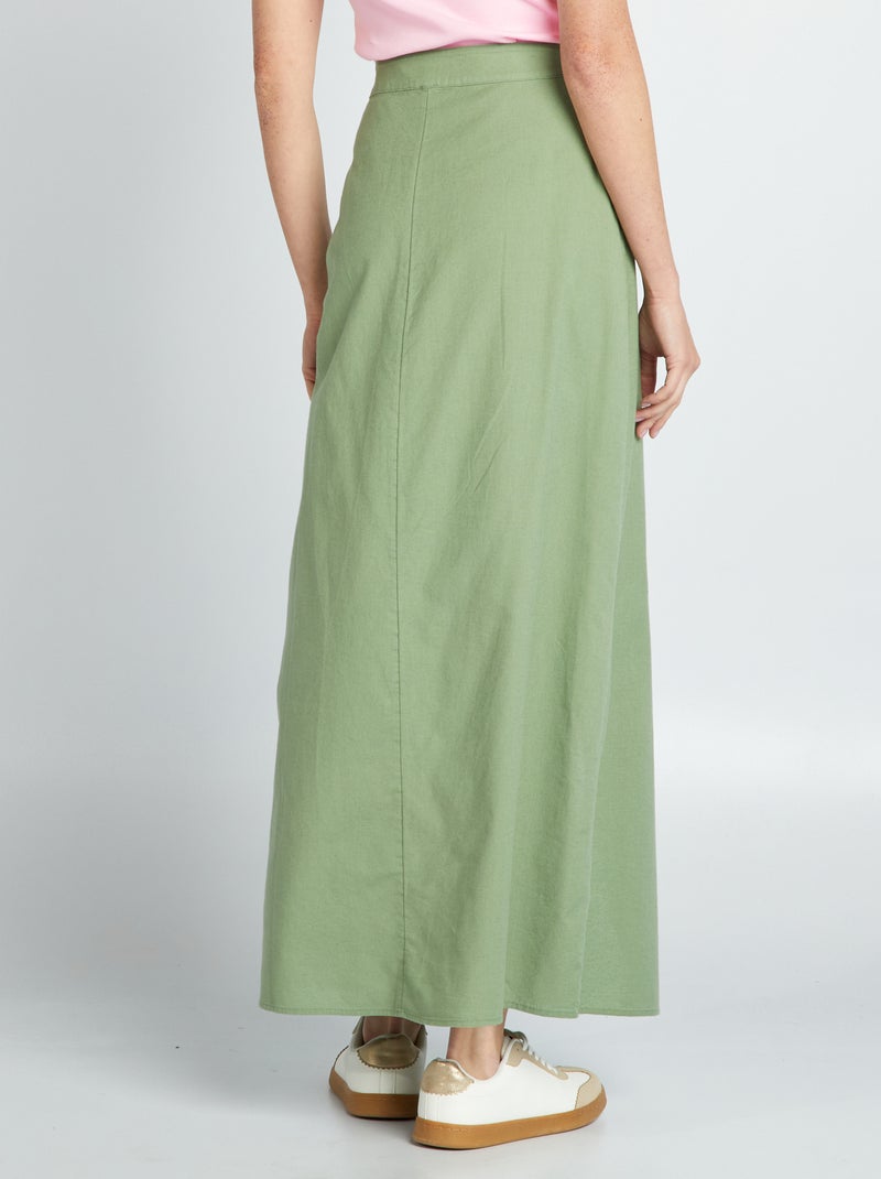Jupe maxi longue en coton et lin vert - Kiabi