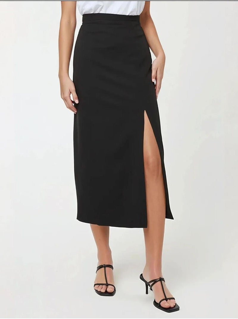 Jupe maxi moulante fendue Noir - Kiabi