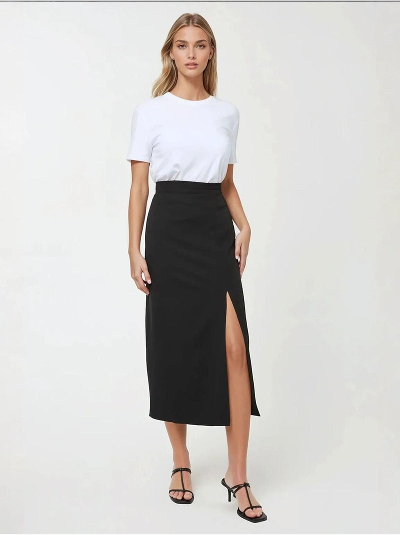 Jupe maxi moulante fendue Noir - Kiabi