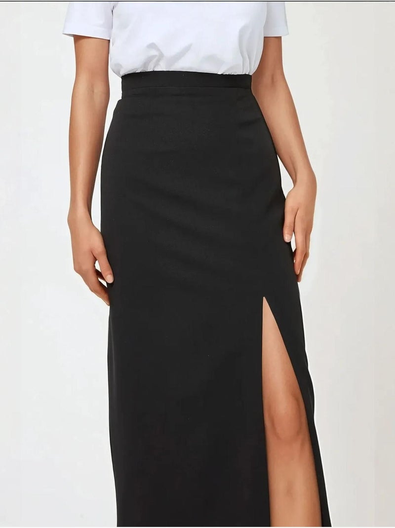 Jupe maxi moulante fendue Noir - Kiabi