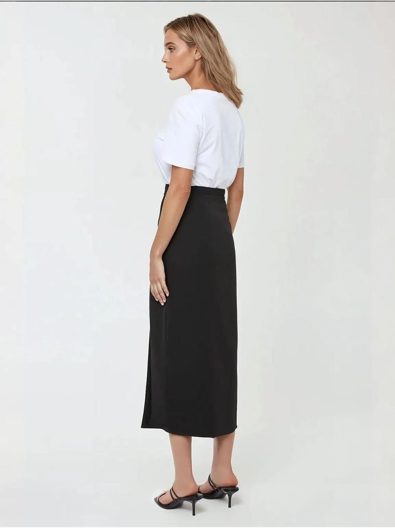 Jupe maxi moulante fendue Noir - Kiabi