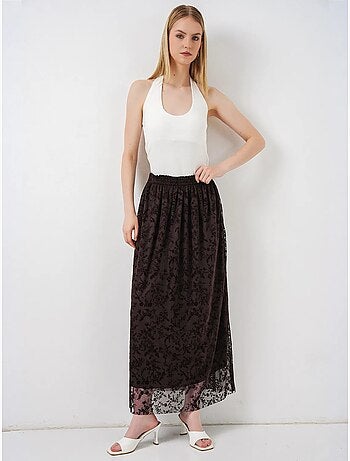 Jupe maxi trapèze taille haute à fleurs bdart