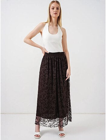 Jupe maxi trapèze taille haute à fleurs bdart