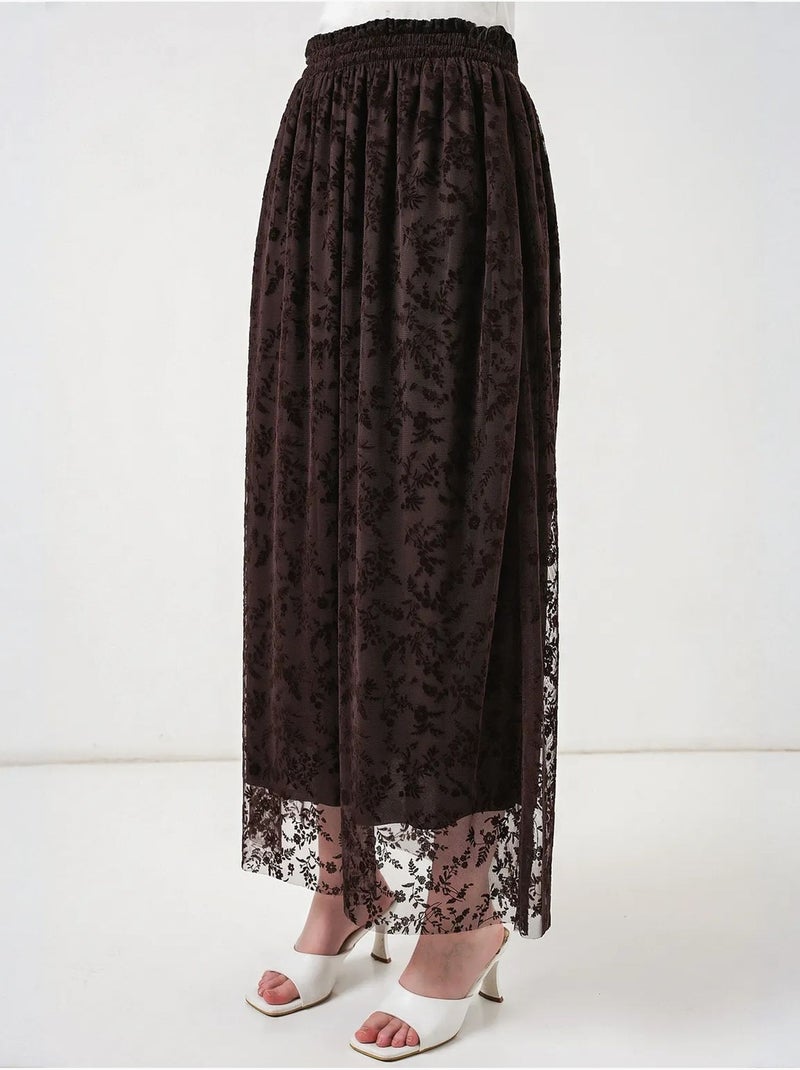Jupe maxi trapèze taille haute à fleurs bdart Marron chocolat - Kiabi