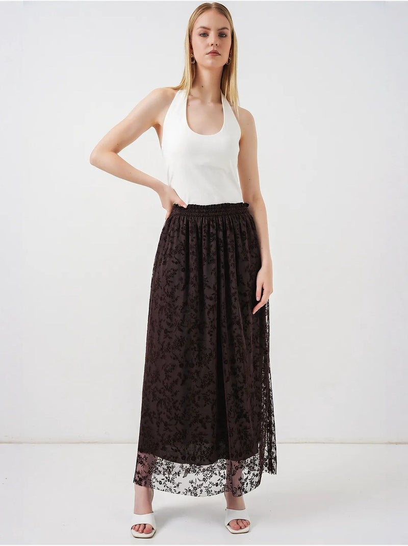 Jupe maxi trapèze taille haute à fleurs bdart Marron chocolat - Kiabi