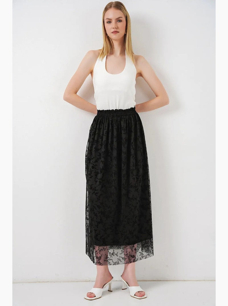 Jupe maxi trapèze taille haute à fleurs bdart Noir - Kiabi