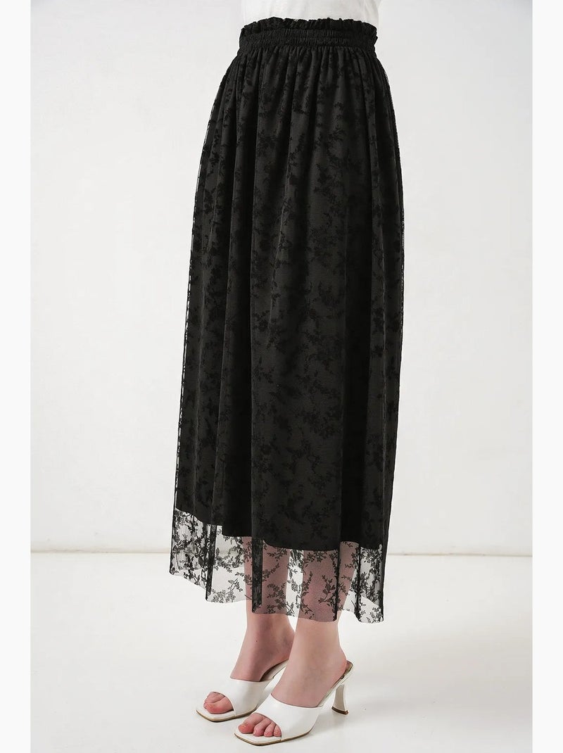 Jupe maxi trapèze taille haute à fleurs bdart Noir - Kiabi