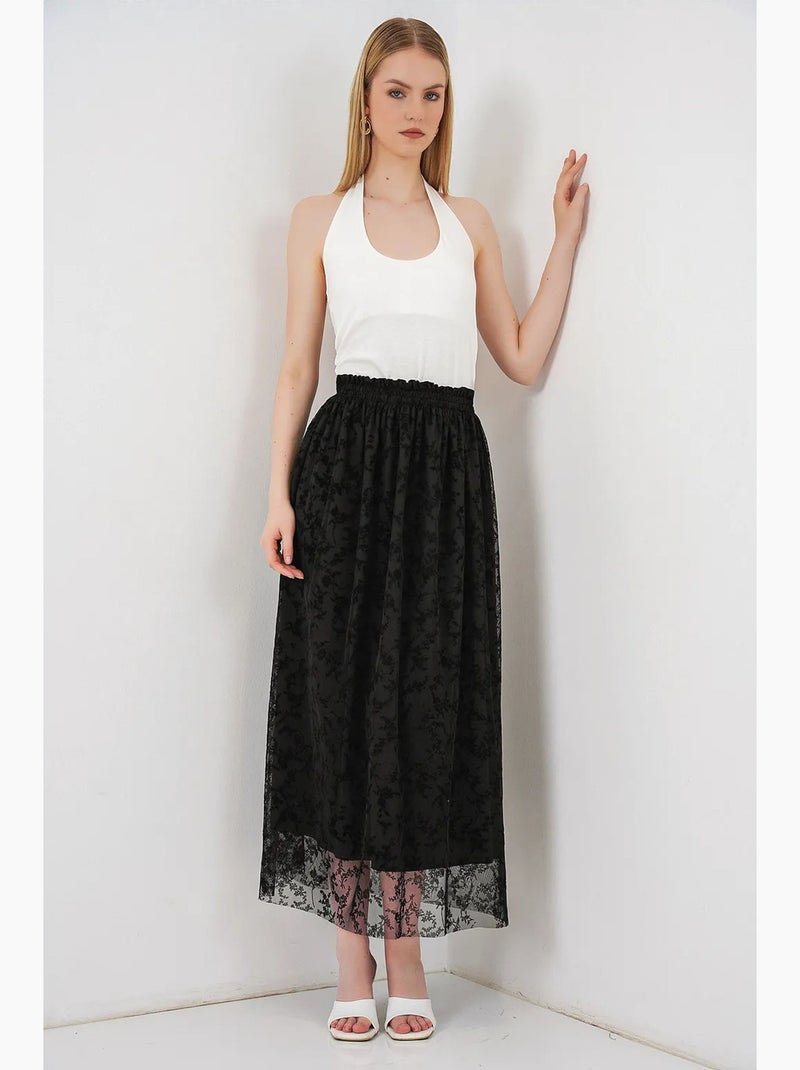 Jupe maxi trapèze taille haute à fleurs bdart Noir - Kiabi