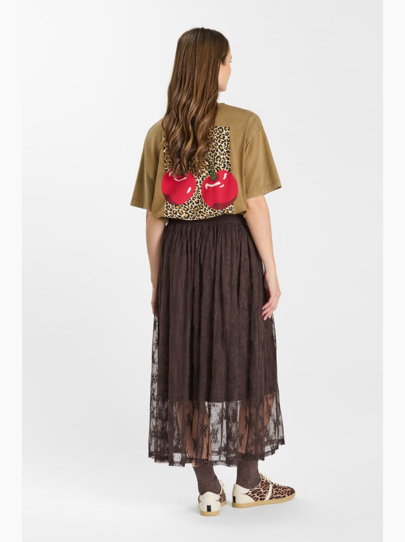 Jupe meryl droite 'le temps des cerises' Marron - Kiabi