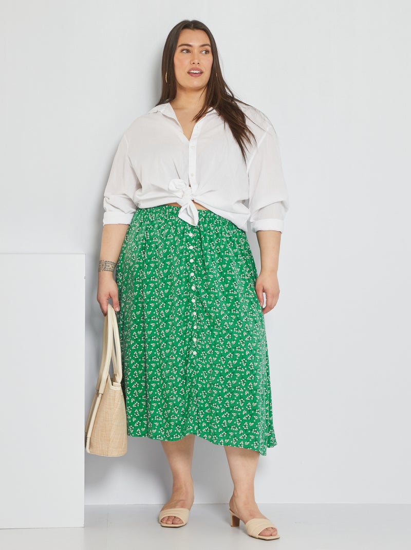 Jupe mi-longue à imprimé fleuri en viscose Vert - Kiabi