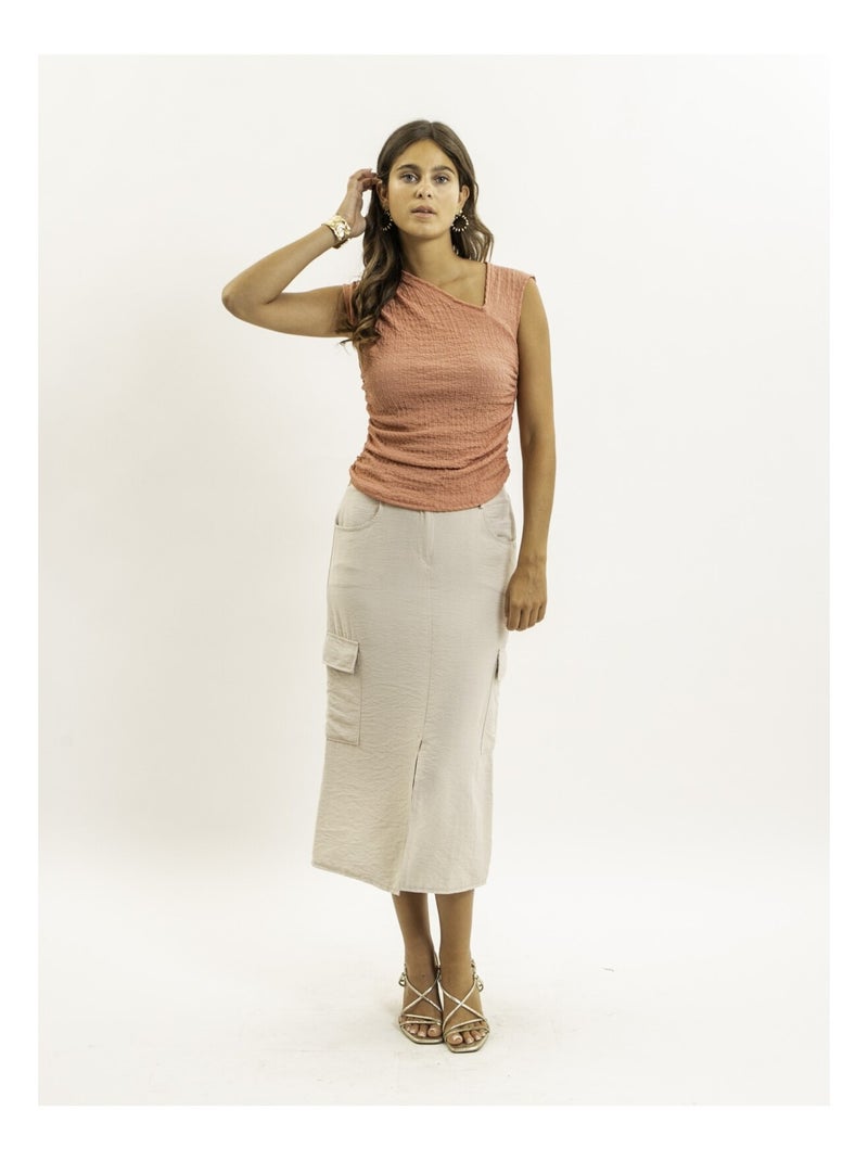 Jupe mi-longue cargo XILITA Beige - Kiabi