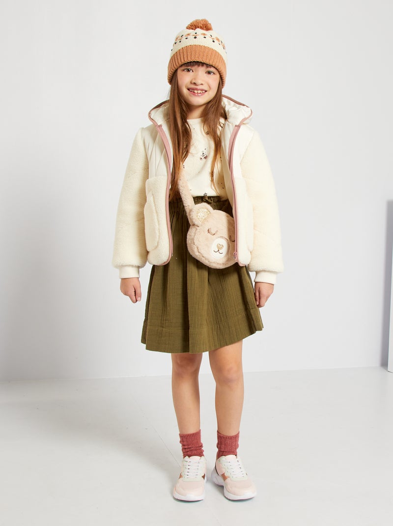 Jupe mi-longue en double gaze de coton kaki - Kiabi