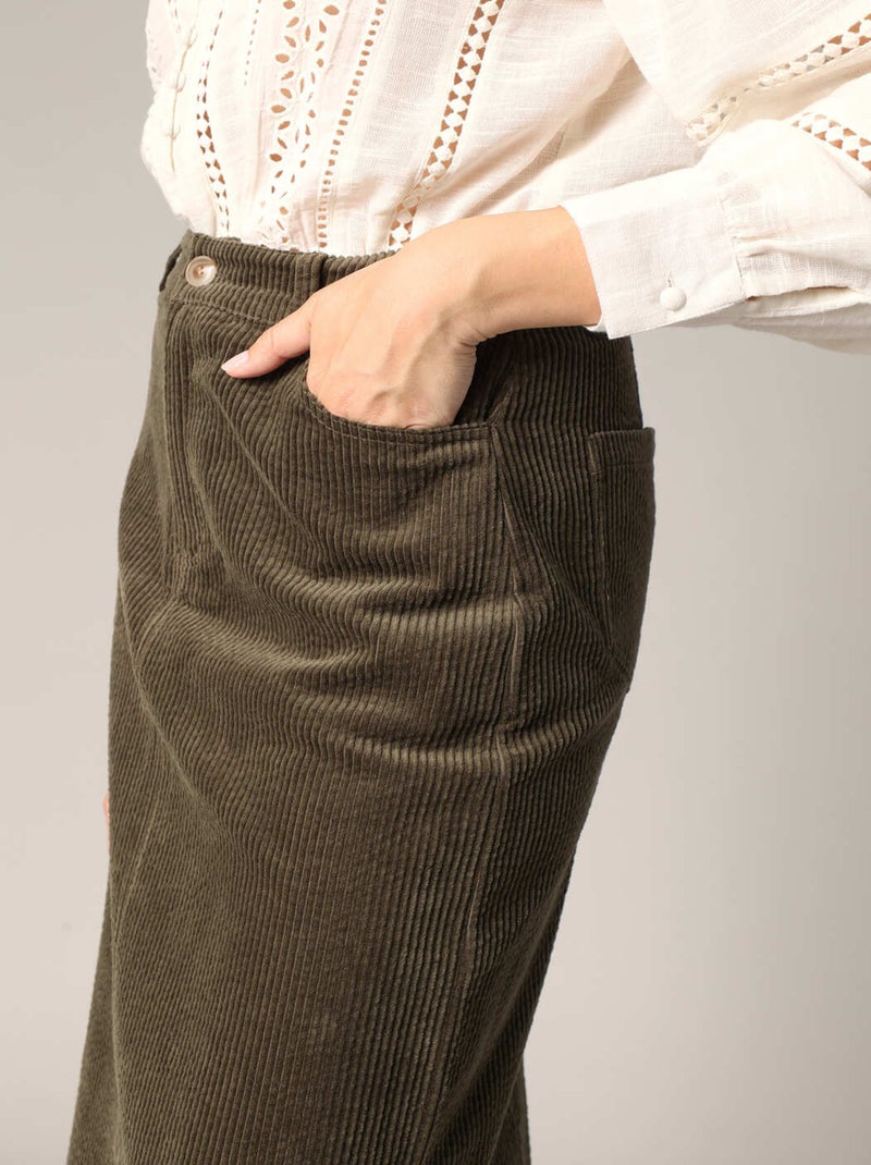 Jupe mi-longue en velours côtelé 'Deeluxe' Vert bouteille - Kiabi