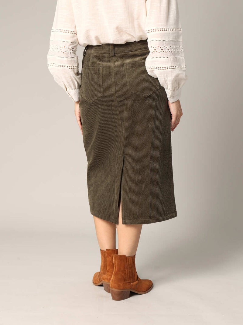 Jupe mi-longue en velours côtelé 'Deeluxe' Vert bouteille - Kiabi