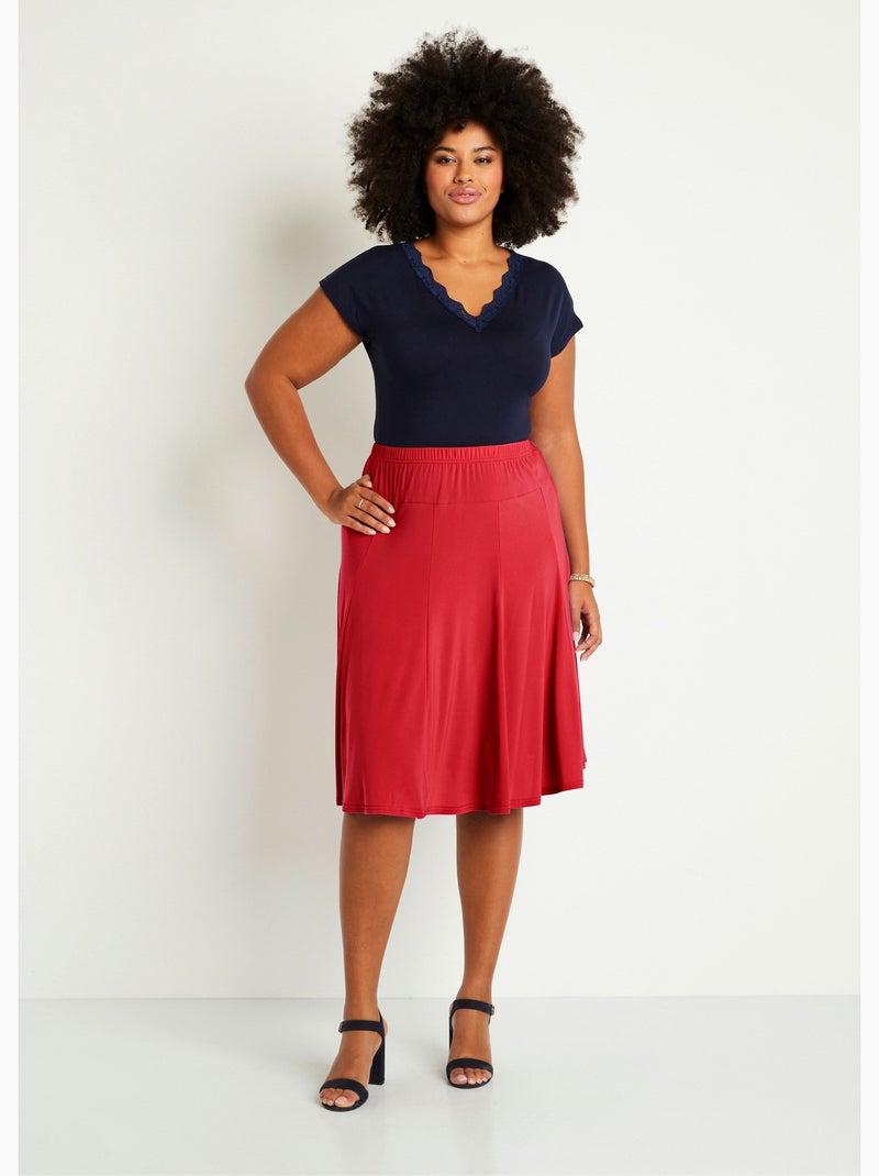 Jupe mi longue évasée en maille - Afibel Rouge cerise - Kiabi