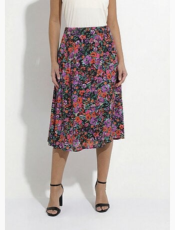 Jupe mi-longue évasée imprimé fleurs - Afibel