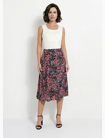 Jupe mi-longue évasée imprimé fleurs - Afibel