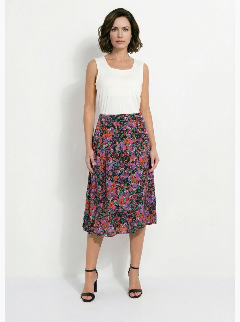 Jupe mi-longue évasée imprimé fleurs - Afibel Multicolore - Kiabi