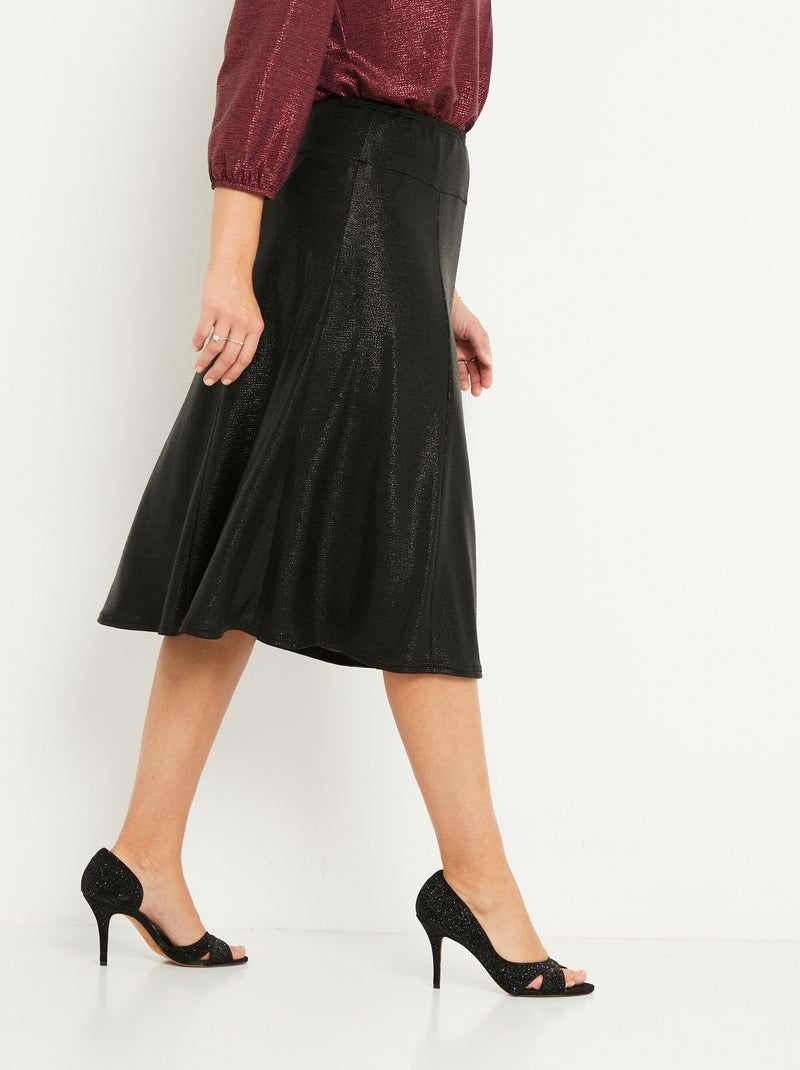 Jupe mi longue évasée maille brillante - Afibel Noir - Kiabi
