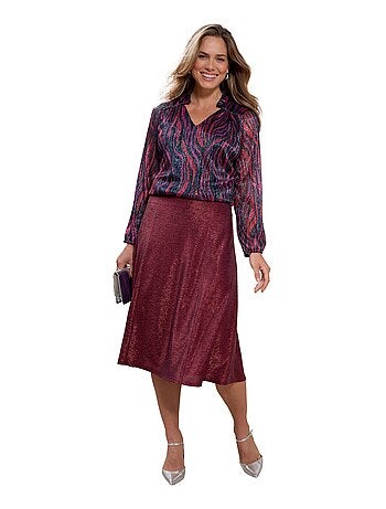 Jupe mi longue évasée maille brillante