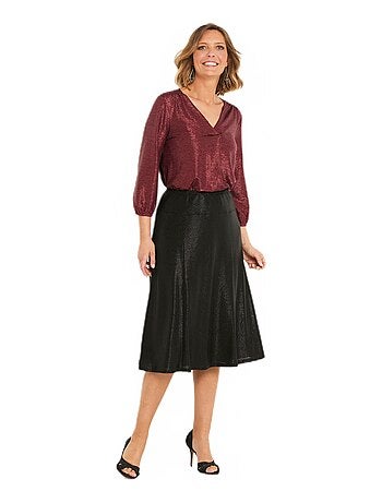 Jupe mi longue évasée maille brillante