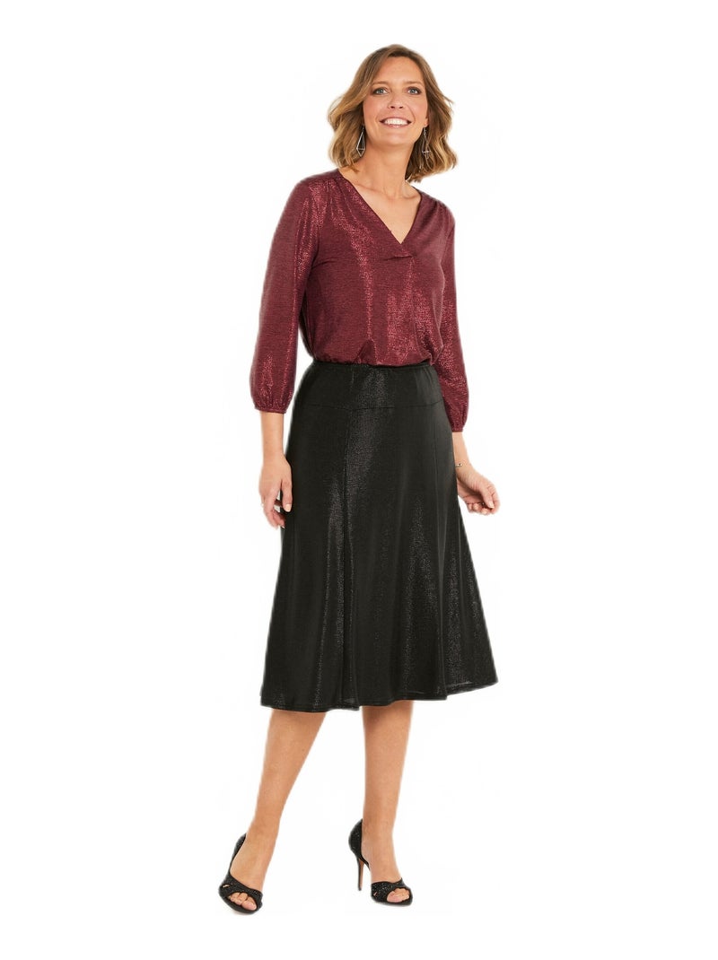 Jupe mi longue évasée maille brillante Framboise - Kiabi