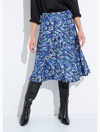 Jupe mi longue évasée maille chaude imprimée - Afibel