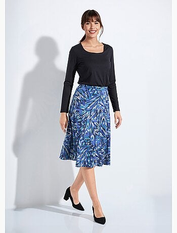 Jupe mi longue évasée maille chaude imprimée - Afibel