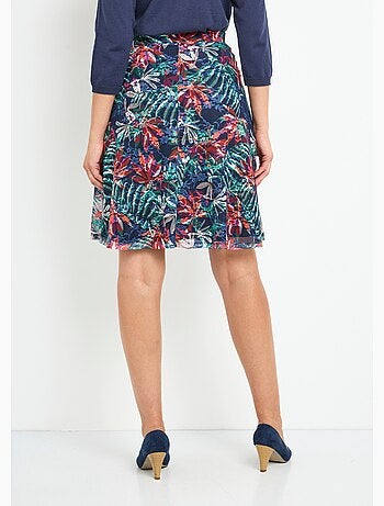 Jupe mi-longue évasée maille dentelle imprimée - Afibel