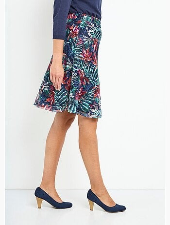 Jupe mi-longue évasée maille dentelle imprimée - Afibel