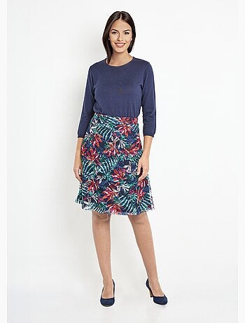 Jupe mi-longue évasée maille dentelle imprimée - Afibel