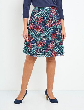 Jupe mi-longue évasée maille dentelle imprimée