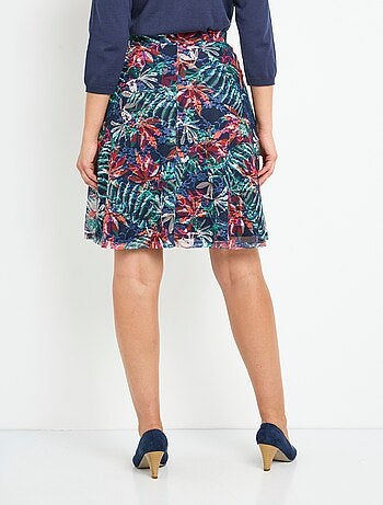 Jupe mi-longue évasée maille dentelle imprimée